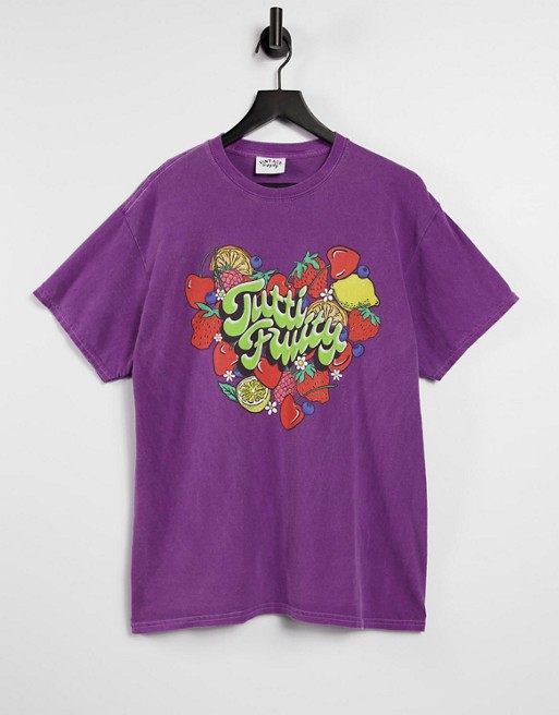 Vintage Supply oversized washed t-shirt with tutti frutty graphic
