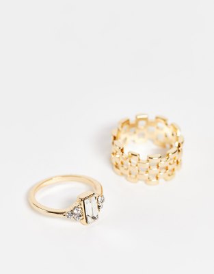 Vintage Supply pack of 2 watch chain and dainty rings in gold tone - ASOS Price Checker