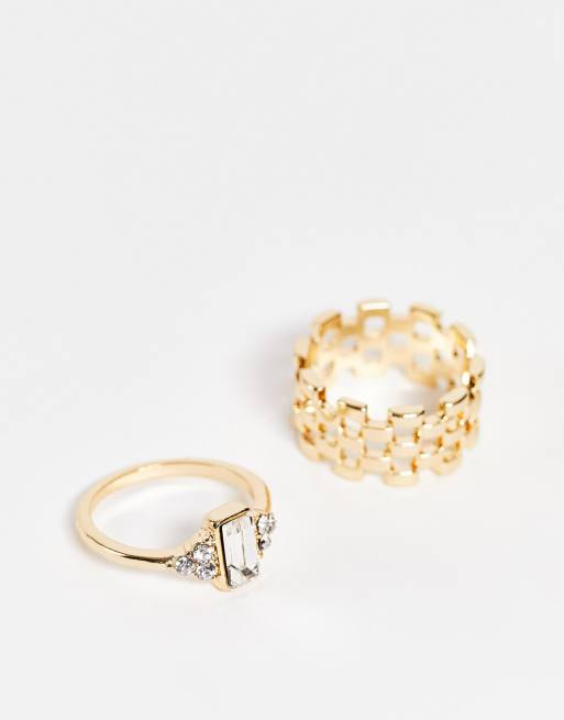 Vintage Supply pack of 2 watch chain and dainty rings in gold tone