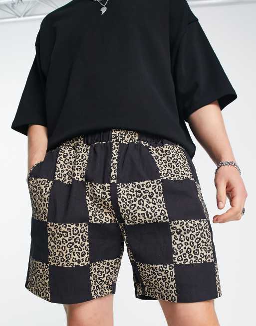 Vintage Supply - Pantaloncini neri a scacchi leopardati