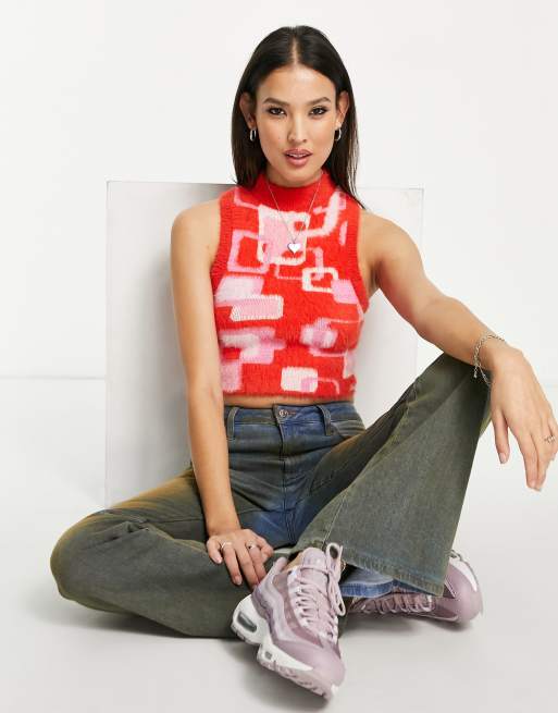 Vintage Supply - Pluizig hemdje met retro Y2K print in rood
