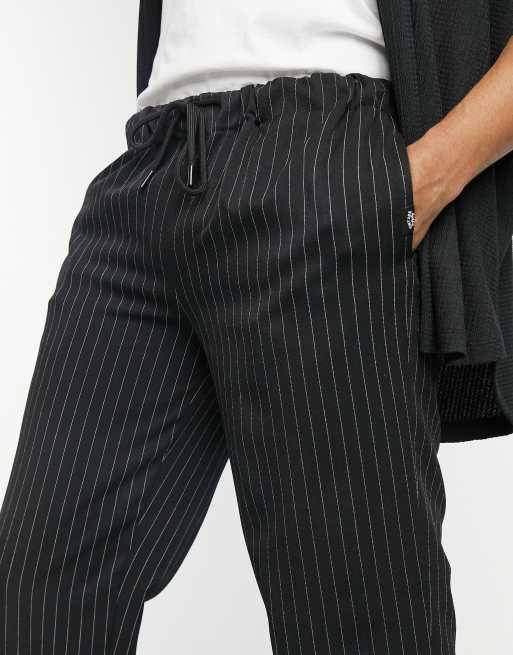 Mens black clearance pinstripe trousers