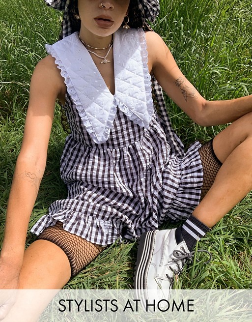 Vintage Supply relaxed smock dress with quilted collar in gingham