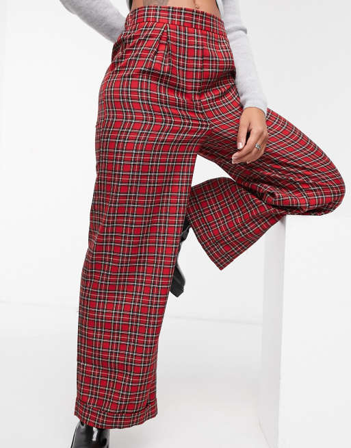 Vintage Supply relaxed wide leg trousers in red tartan