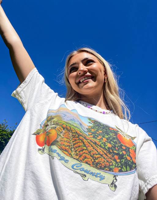 Vintage Supply – Retro orangemönstrad t-shirt i oversize