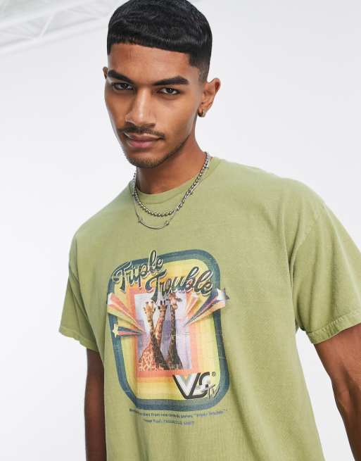 Vintage Supply safari triple trouble print t-shirt in green | ASOS