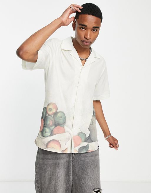 Vintage Supply short sleeve revere collared shirt in ecru with fruit ...