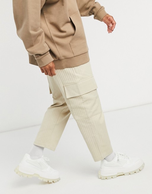 Vintage Supply soft cord cargo trousers in light tan