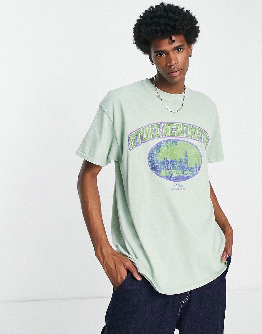 Vintage Supply stoke newington collegiate t-shirt in green