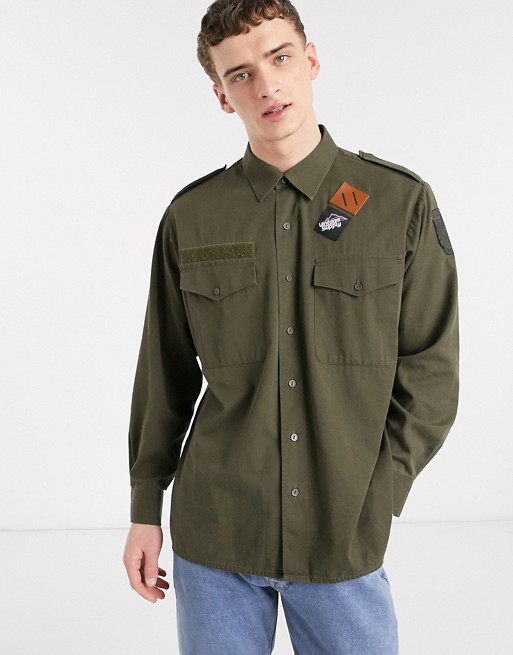 Vintage Supply surplus shirt with badges in khaki