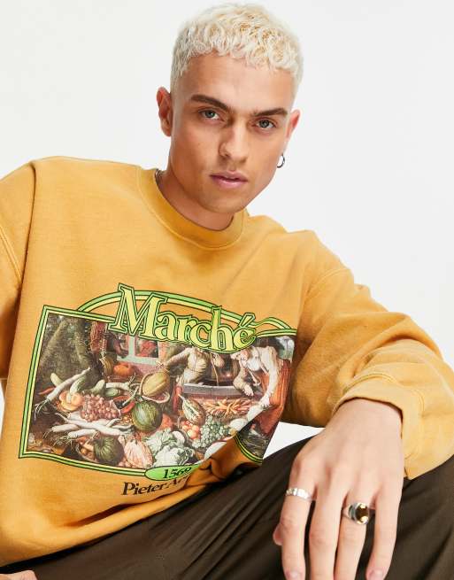 Vintage Supply - Sweatshirt met marsprint in mosterdgeel