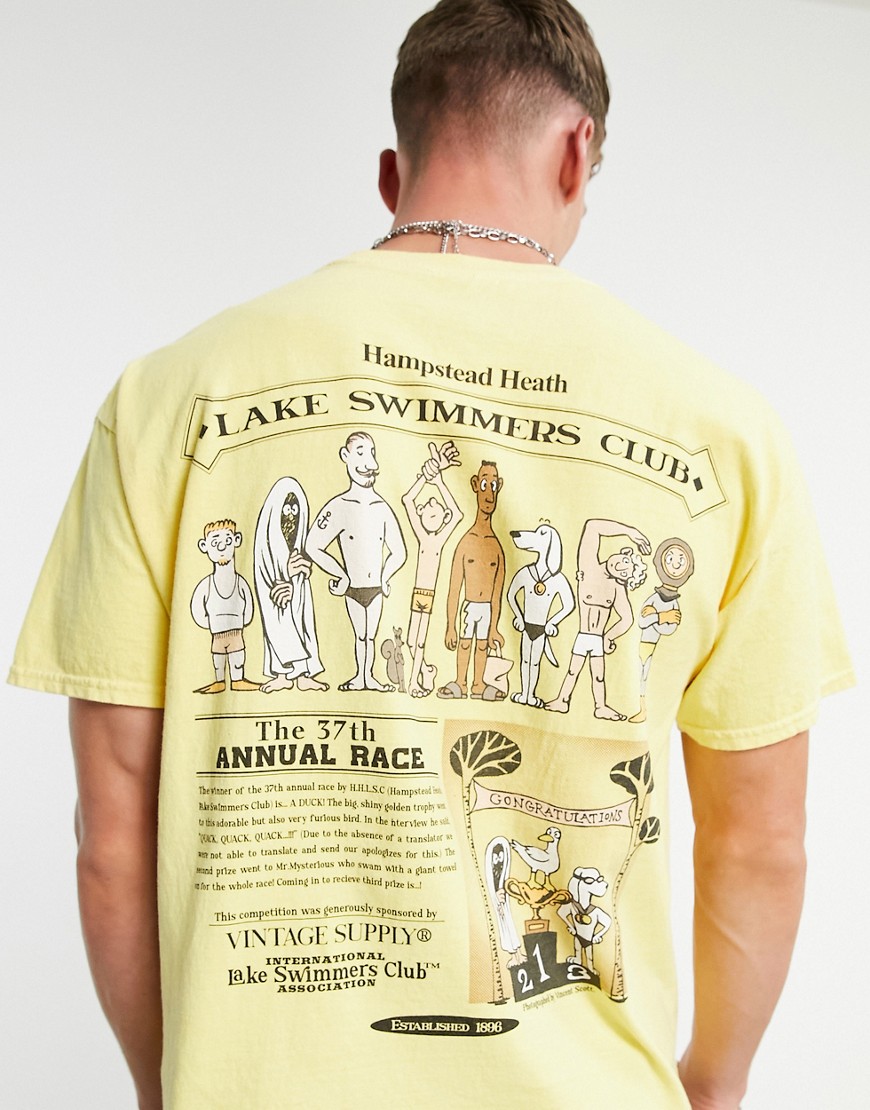 Vintage Supply - Swim Club - T-shirt imprimé au dos - Jaune