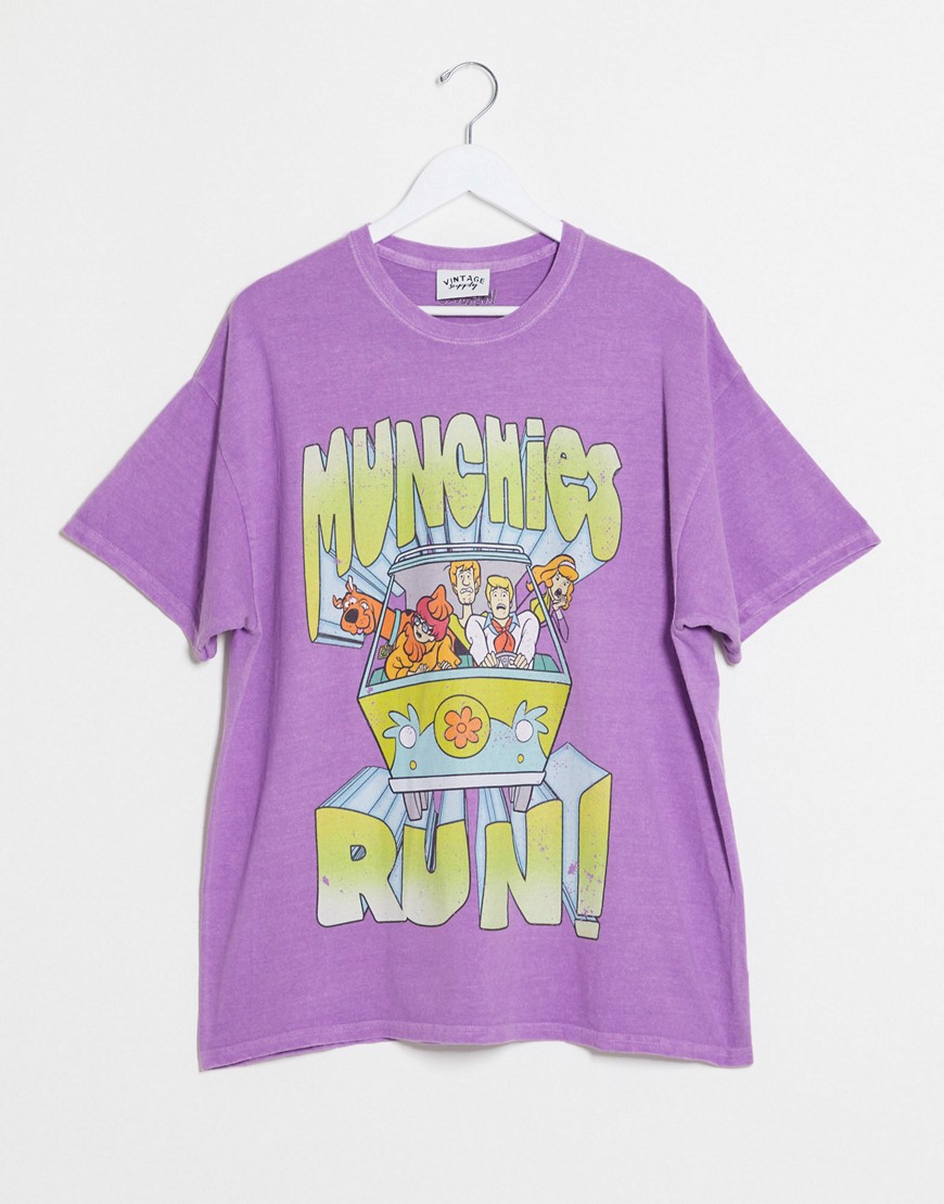 Vintage Supply – T-shirt i oversize-modell med Munchies-tryck-Lila