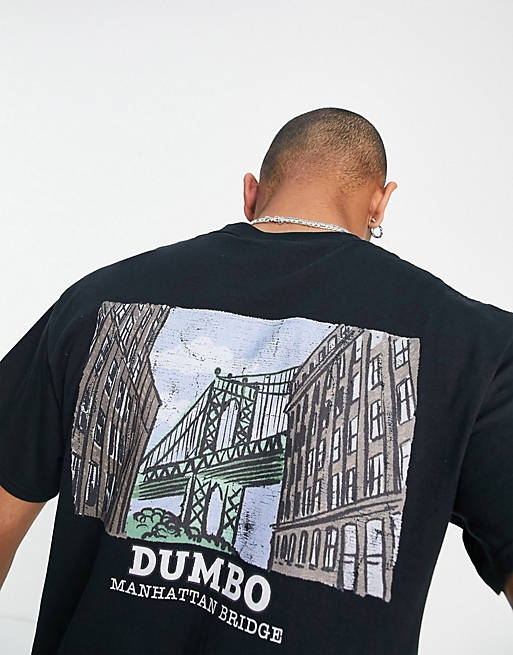 Vintage Supply t-shirt in black with Manhattan back print