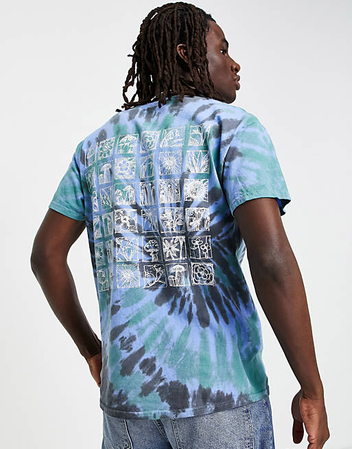 Vintage Supply t-shirt in blue tie dye with mushroom chest and back print