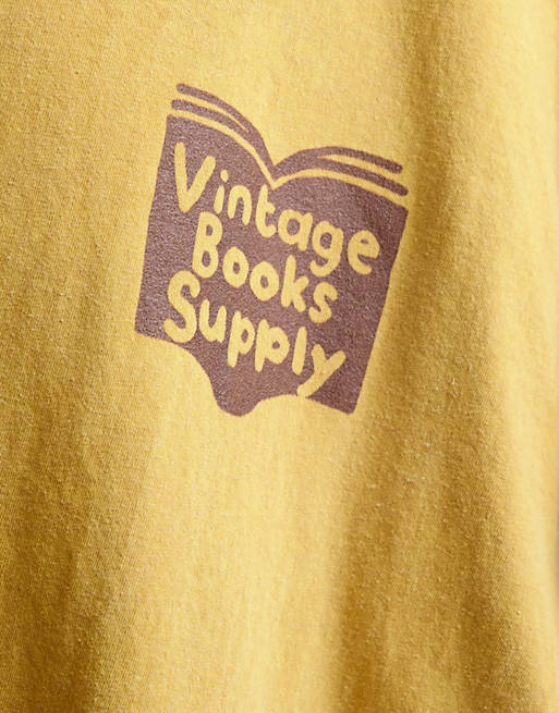 Men Vintage Supply t-shirt in light brown with book print 