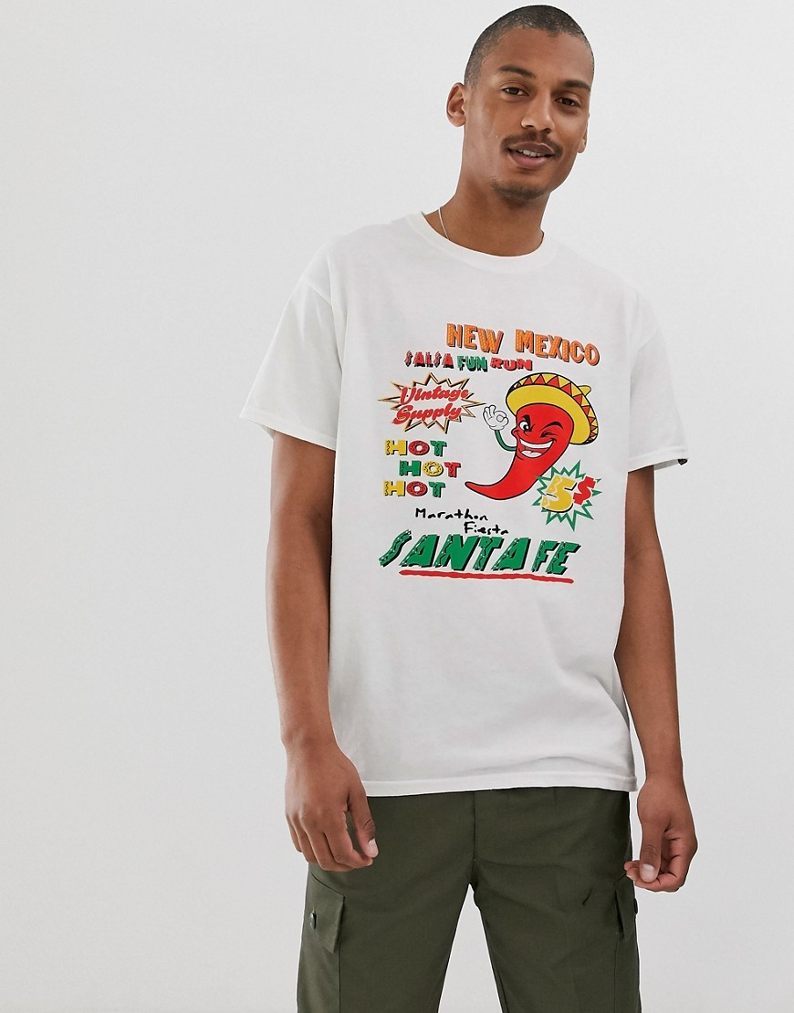 Vintage Supply - T-shirt in wit met chilli-print