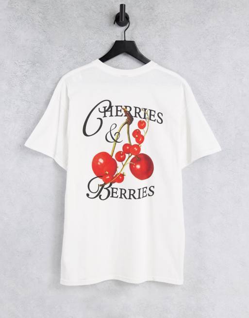 Vintage Supply - T-shirt met 'Cherries & Berries'-print in wit