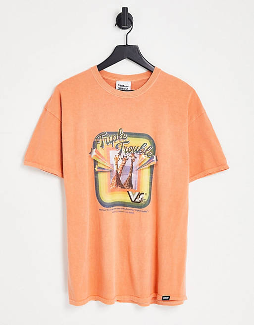 Vintage Supply - T-shirt met print in oranje