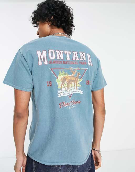 Vintage Supply - T-shirt met retro 'Montana'-print in groenblauw