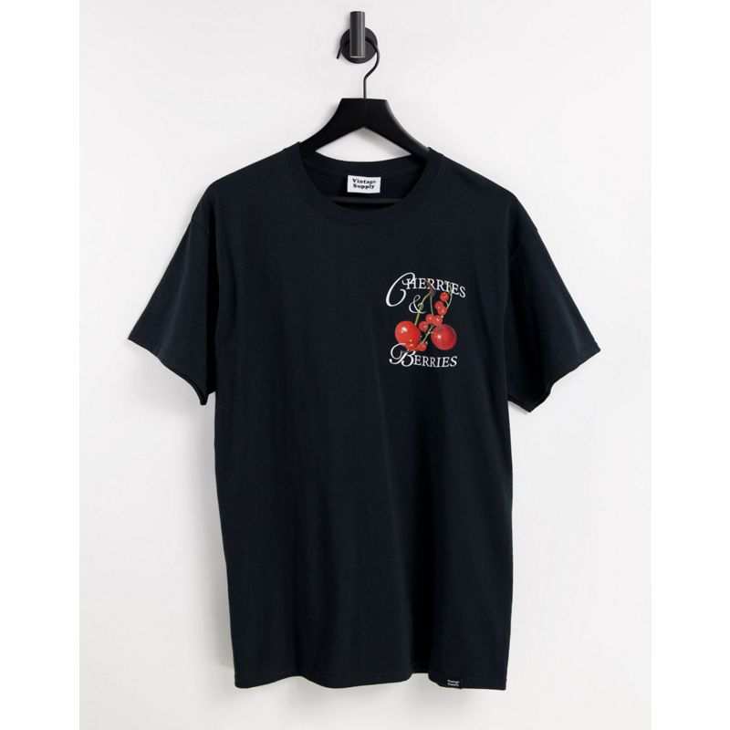 lmWqP T-shirt e Canotte Vintage Supply - T-shirt nera con stampa ciliegie e ribes