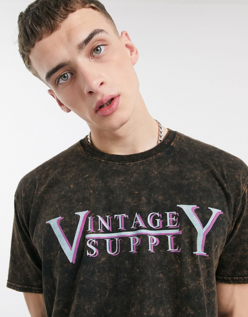 Vintage Supply - T-shirt nero slavato con logo