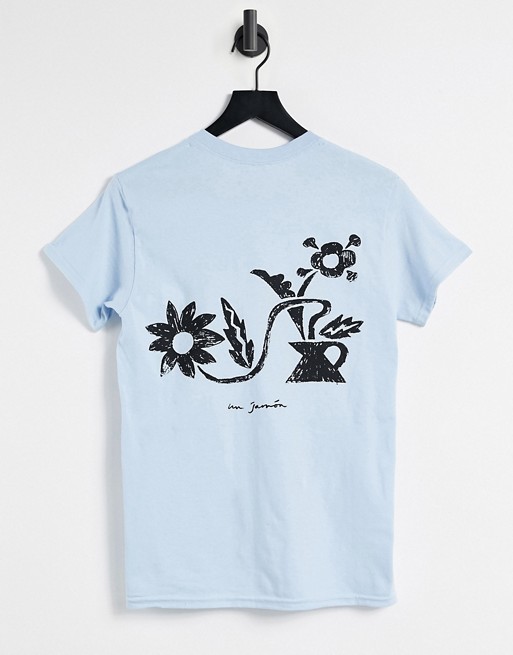 Vintage Supply t-shirt with doodle flower print in washed blue