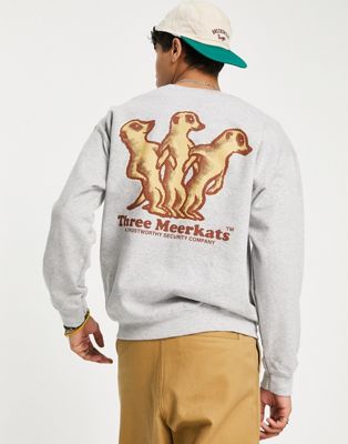 Vintage Supply three meercats backprint sweatshirt in grey