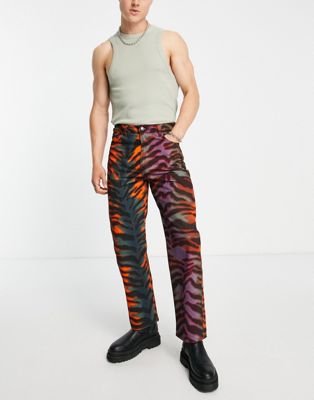 Vintage Supply tiger overdye jeans in orange - ASOS Price Checker