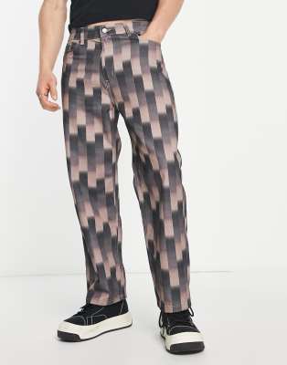 Vintage Supply tonal checkerboard straight jeans in brown - ASOS Price Checker