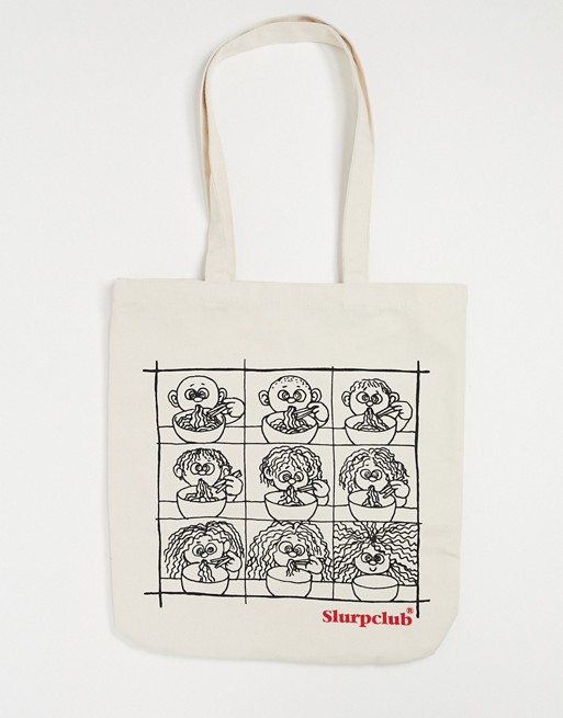 Vintage Supply tote bag with slurp club print in ecru