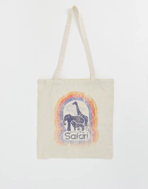 Vintage Supply - Tote tas in crème met 'Safari' print