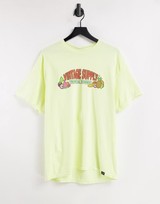 Vintage Supply tropical summer print t-shirt in yellow