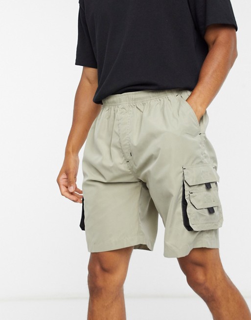 Vintage Supply utility short with elasticated waistband in stone