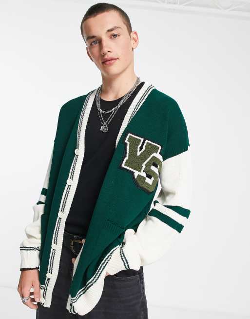 Vintage Supply varsity cardigan in green ASOS