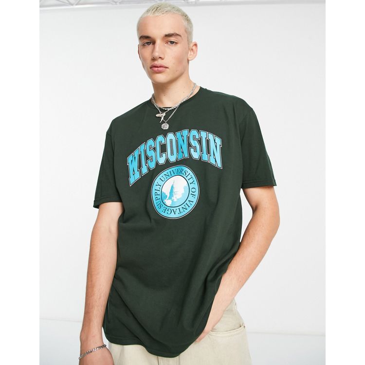 Vintage Supply wisconsin collegiate t-shirt in green | ASOS