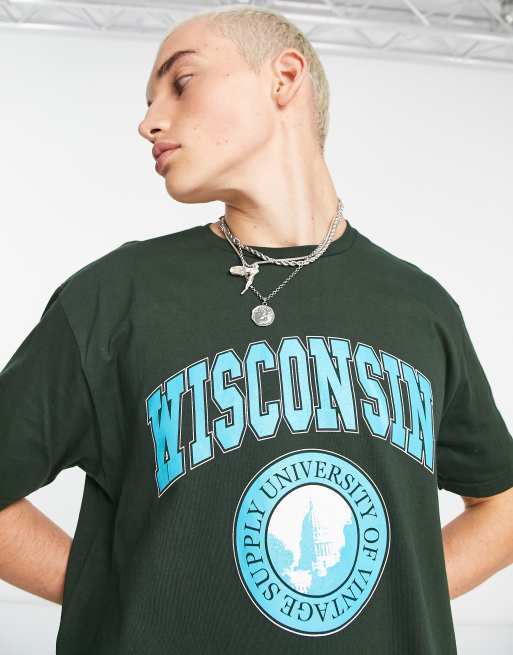 Vintage Supply Wisconsin collegiate t-shirt in green, 3 of 4