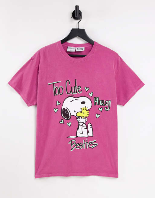 Vintage Supply x Peanuts – Too Cute – Różowy T-shirt oversize