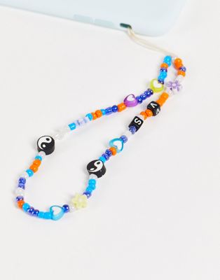 Vintage Supply yin yang phone beads in blue multi