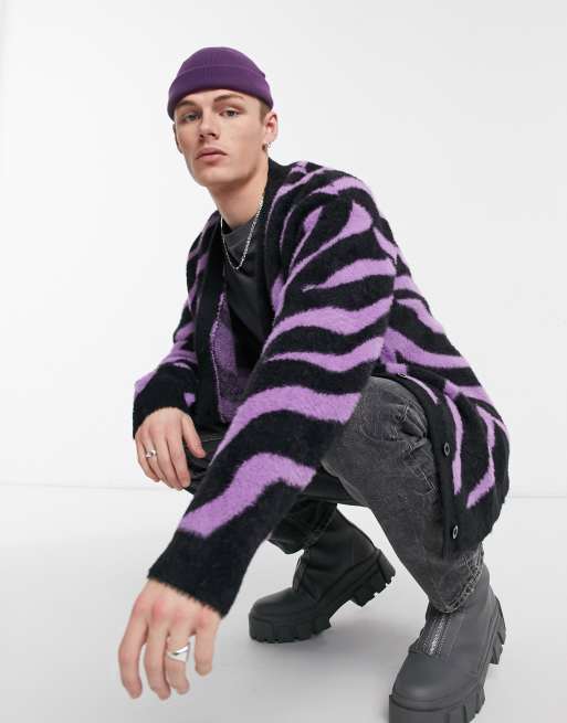 Vintage Supply zebra print cardigan in purple