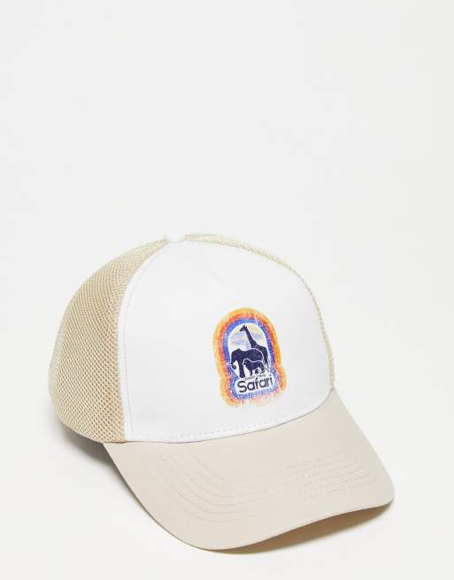 Vintage Supply – Zielono-biała czapka trucker z nadrukiem z motywem safari