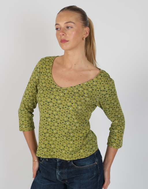 Vintage Surkana S long sleeve top in light green, 3 of 4