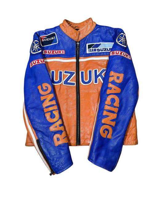 Vintage Suzuki Leather Racing Jacket size m in orange | ASOS