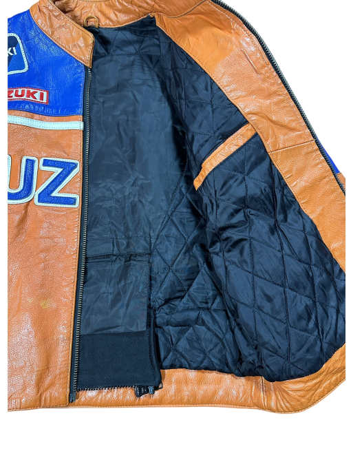 Vintage Suzuki Leather Racing Jacket size m in orange | ASOS