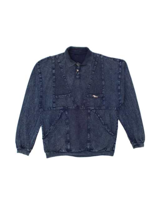 Vintage Sweatshirt Jumper Large In Blue Patchwork