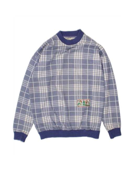 Vintage Sweatshirt Jumper Large In Blue Plaid