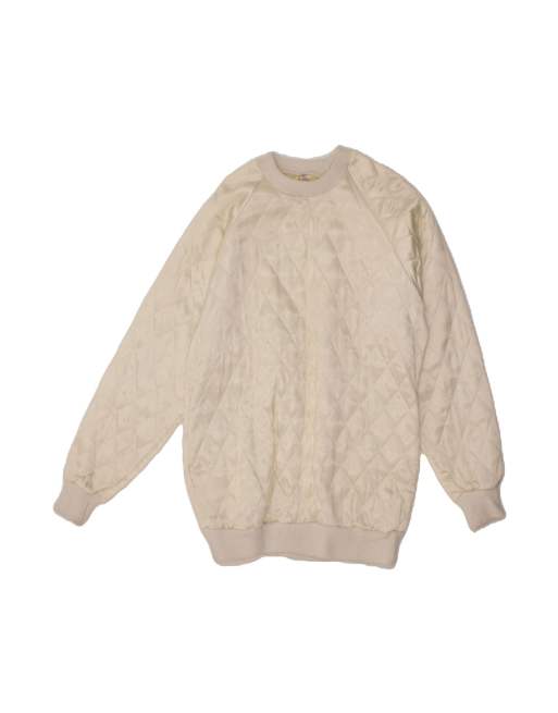 Vintage Sweatshirt Jumper Medium In White Argyle/diamond