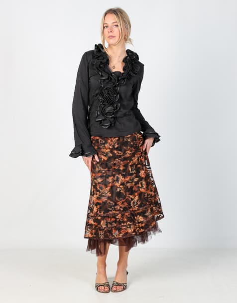 Vintage Taifun S woven midi skirt in brown - view 1