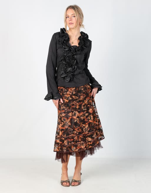 Vintage Taifun S woven midi skirt in brown