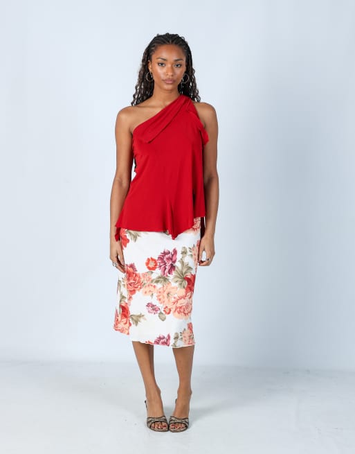 Vintage Taifun S woven midi skirt in cream